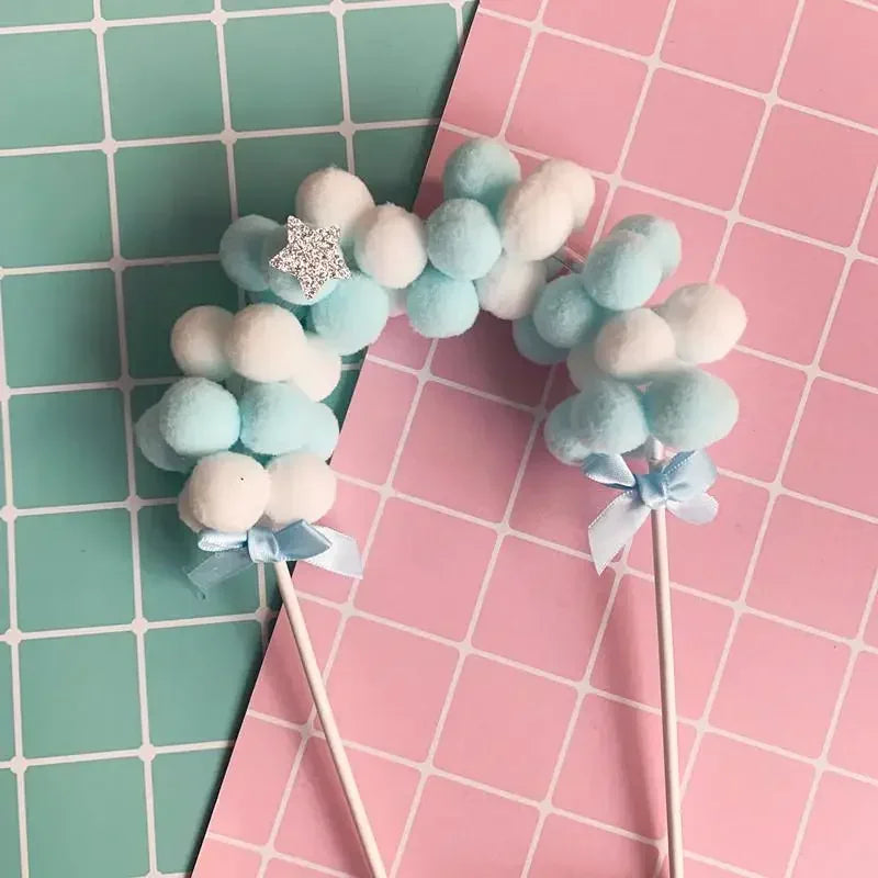 Pink Blue Pompom Cloud Cake Toppers – Baby Shower & Birthday Cake Topper Babs