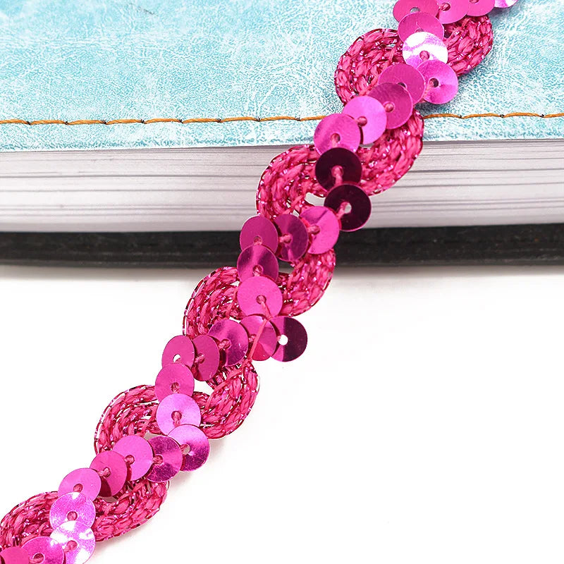 5M Laser Glitter Sequin Trim 1.5cm Flat Paillettes for Sewing Sequin Sewing Trim Babs fuchsia