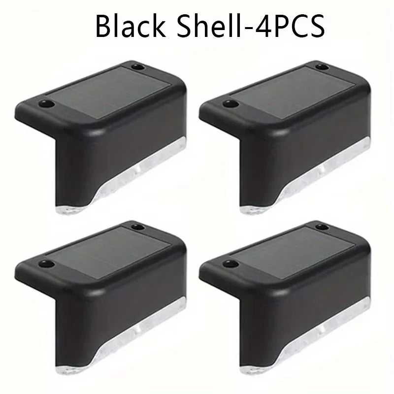 Solar LED Step Lights Outdoor Waterproof Garden Deck Stair Lamp Solar Step Light Babs Black - warm light