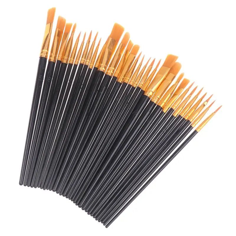 30-Piece Nylon Paint Brush Set – Oil, Acrylic & Watercolor Paint Brush Set Babs Black