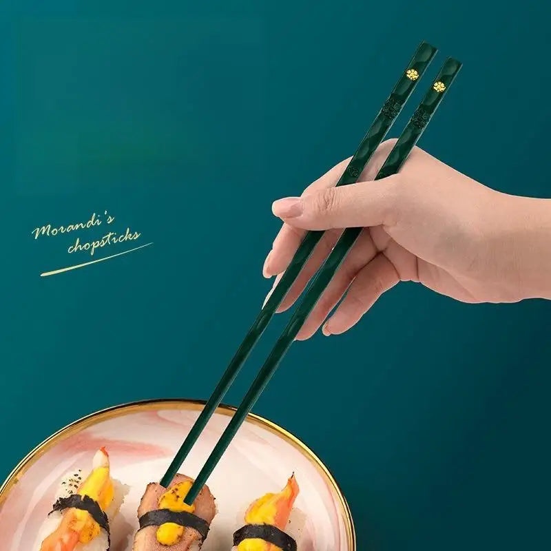 5 Pairs Carved Alloy Chopsticks – Reusable Sushi & Hot Pot Set Chopstick Set Babs
