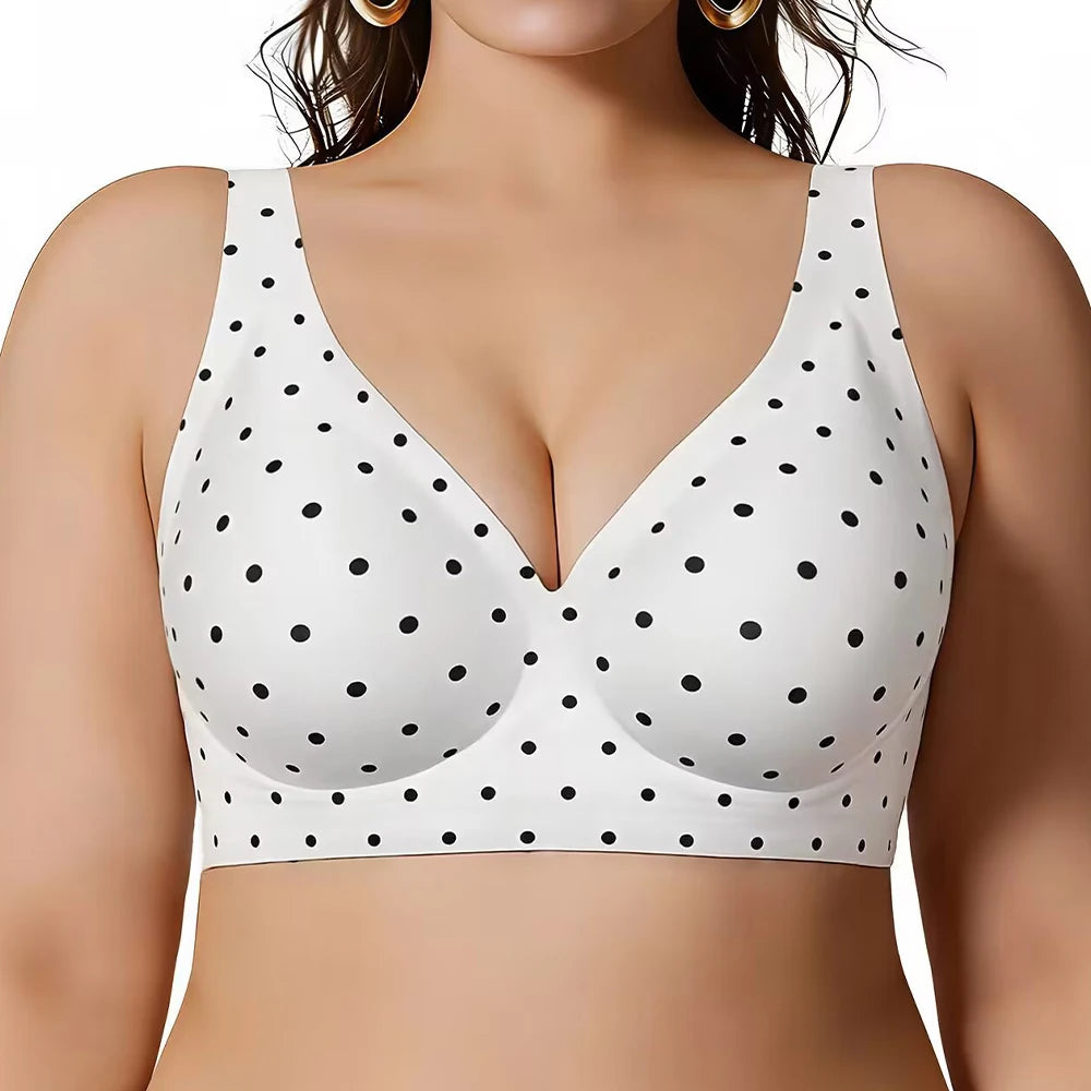 Polka Dot Push Up Wireless Bralette – Deep V Seamless Bra Wireless Bralette Babs White 3XL