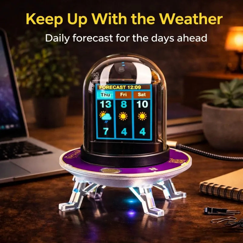 UFO Smart Digital Desk Clock – WiFi Weather, RGB & Stock Display Smart Desk Clock Babs