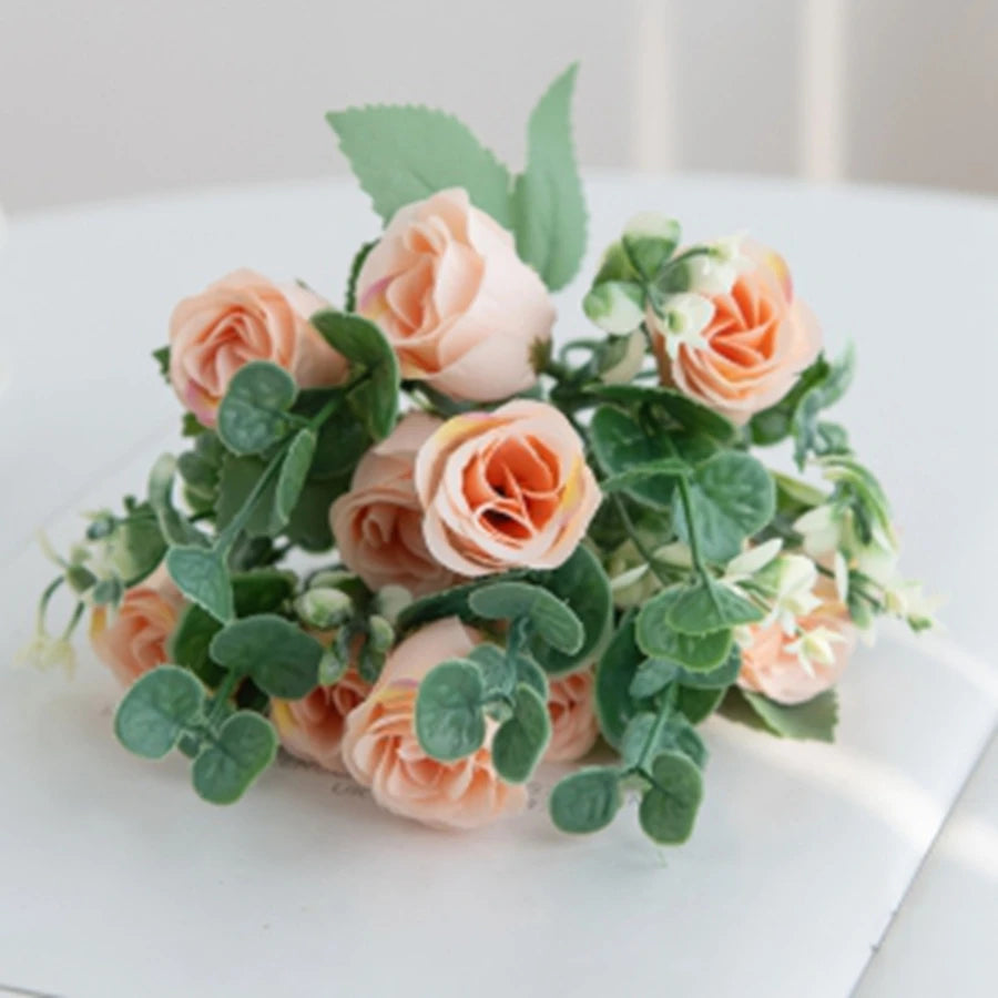 Silk Artificial Rose Bouquet 10 Heads – Wedding & Home Décor Artificial Flower Bouquet Babs Champagne 1 pc