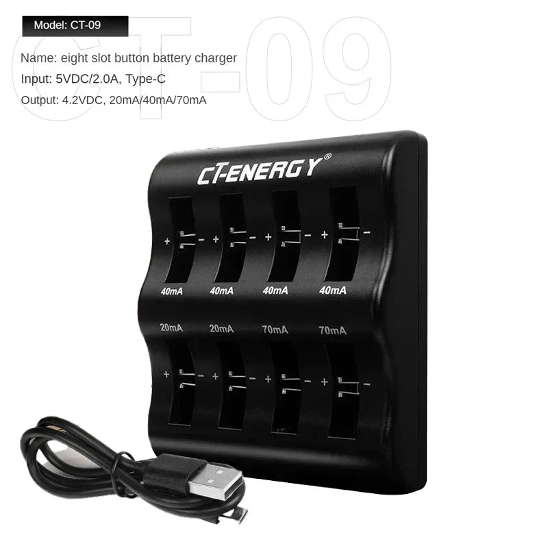 8-Slot Li-Ion Coin Cell Charger – CR2032 2450 1632 Type-C USB Coin Cell Charger Babs 8 Slot