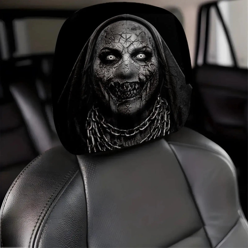 2Pcs Halloween Scary Face Car Headrest Covers – Universal Fit Car Headrest Cover Babs