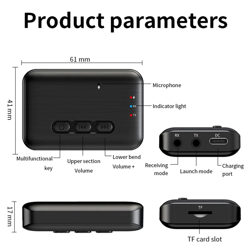 Bluetooth 5.3 Wireless Audio Adapter – 3.5mm AUX TX/RX TF Card Bluetooth Audio Adapter Babs