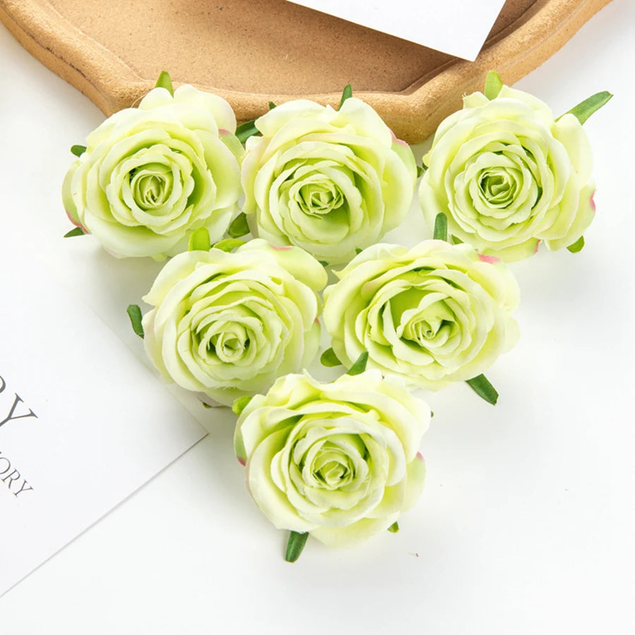 Silk Red Rose Artificial Flower Heads 5/10pcs – DIY & Decor Artificial Silk Flowers Babs green 5 pieces