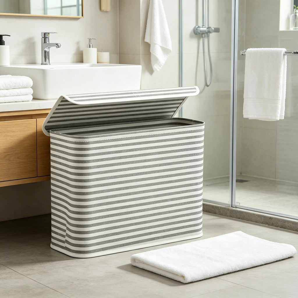 Foldable Fabric Toilet Paper Basket with Lid – Holds 12 Rolls Bathroom Storage Basket Babs