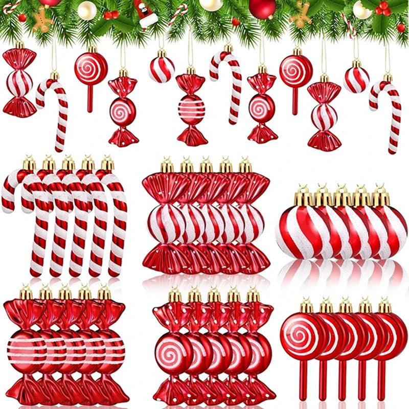 6-Piece Red Christmas Candy Cane Tree Hanging Ornaments Christmas Ornament Set Babs