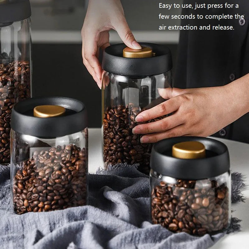 Vacuum Seal Glass Coffee Bean Storage Container 500ml+ Coffee Storage Container Babs