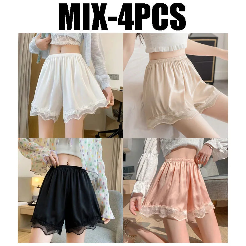 Women's Lace Trim Safety Shorts – Breathable Summer Underwear Women's Safety Shorts Babs MIX-4PCS M