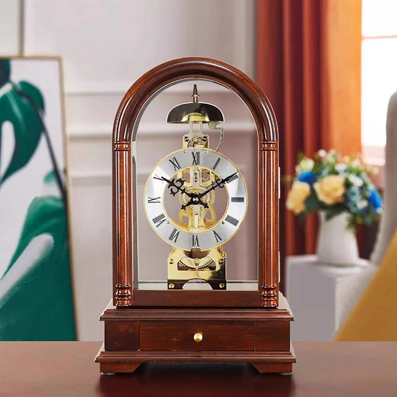 Vintage Mechanical Wood Desk Clock | Antique Hourly Chiming Mechanical Desk Clock Babs