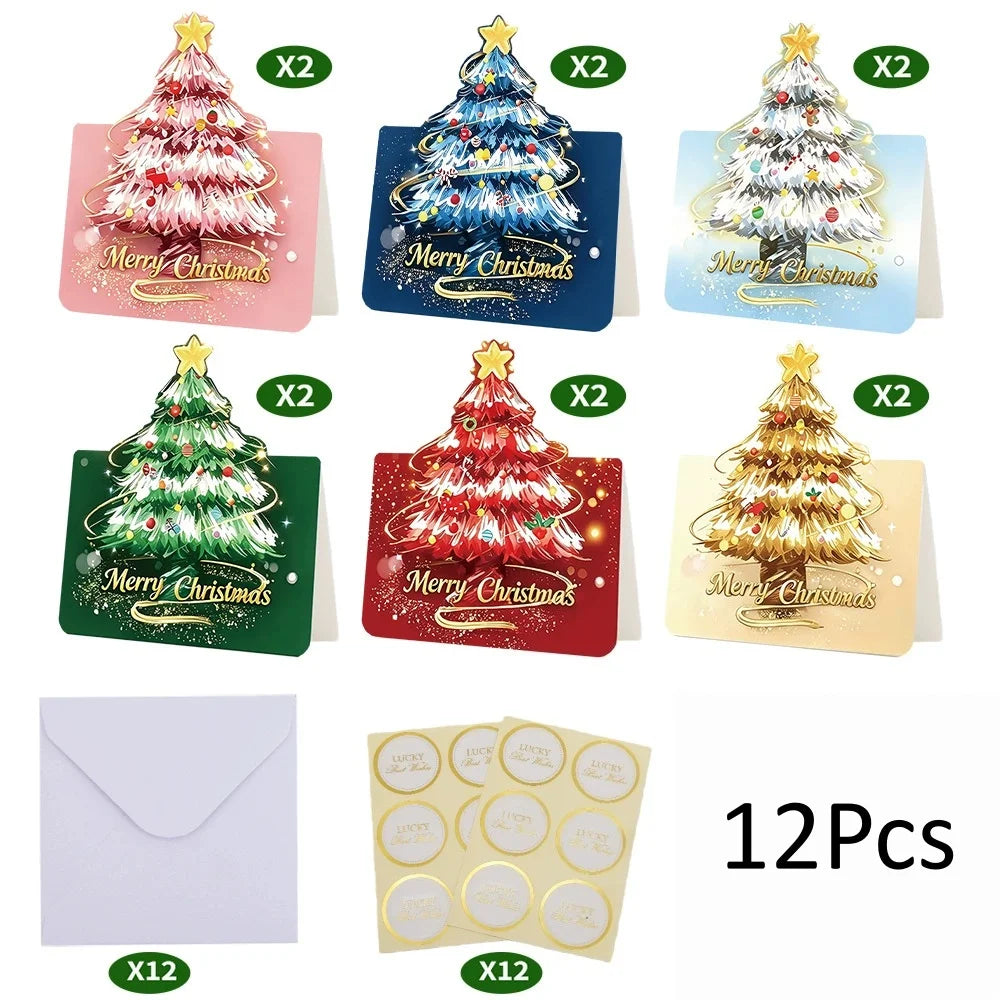12-Pack 3D Pop-Up Christmas Cards with Envelopes – Handmade Holiday Greeting Cards Babs 12Pcs
