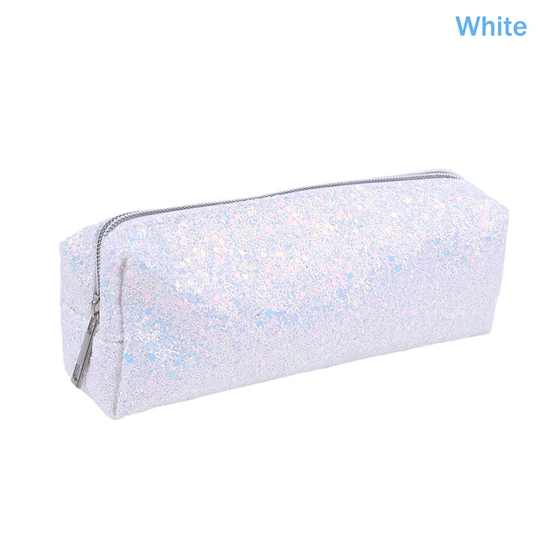 Kawaii Glitter Sequin Pencil Case & Cosmetic Bag – Oxford Glitter Pencil Case Babs White