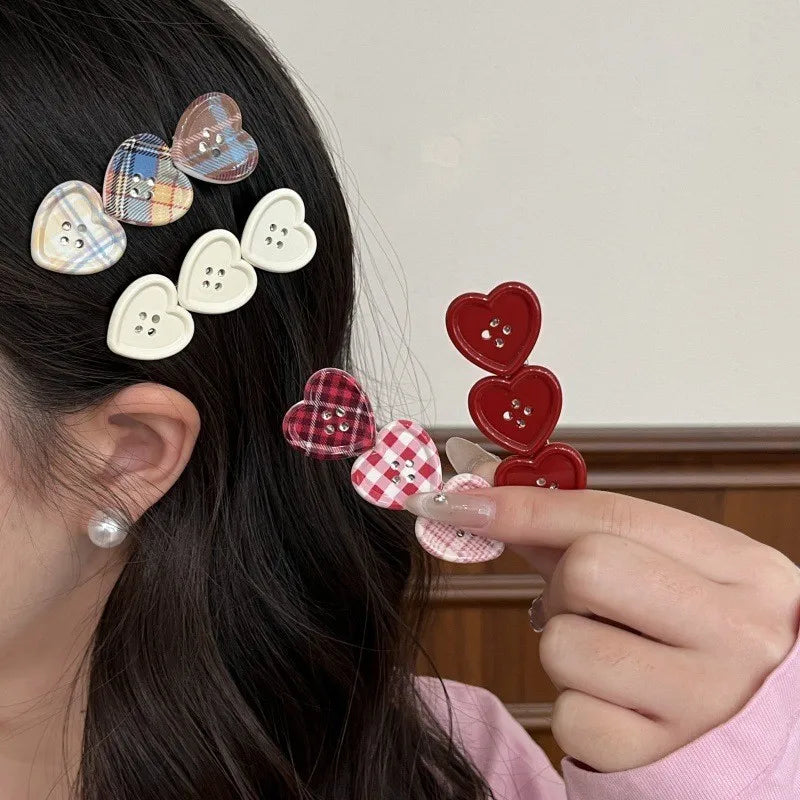 Sweet Check Love Button Duckbill Hair Clip – Y2K Style Hair Clip Barrette Babs