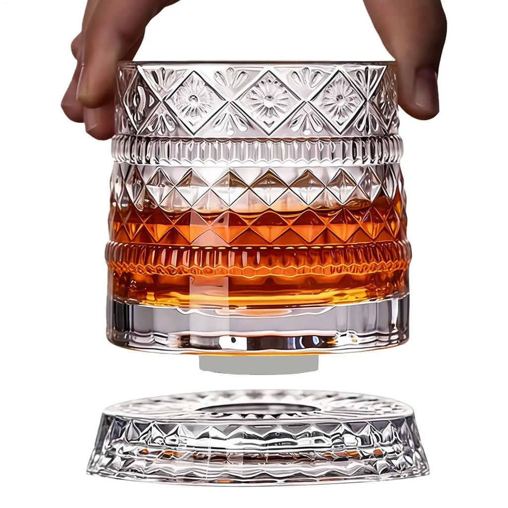 Rotating Crystal Whiskey Glass with Base | 360° Spin Crystal Whiskey Glass Babs