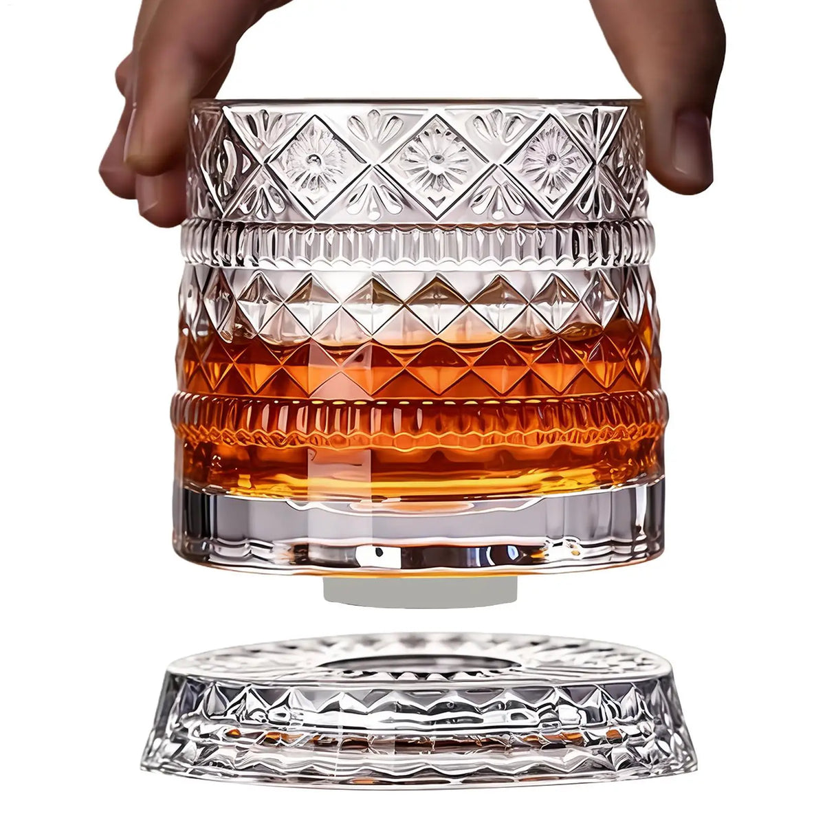 Rotating Crystal Whiskey Glass with Base | 360° Spin Crystal Whiskey Glass Babs