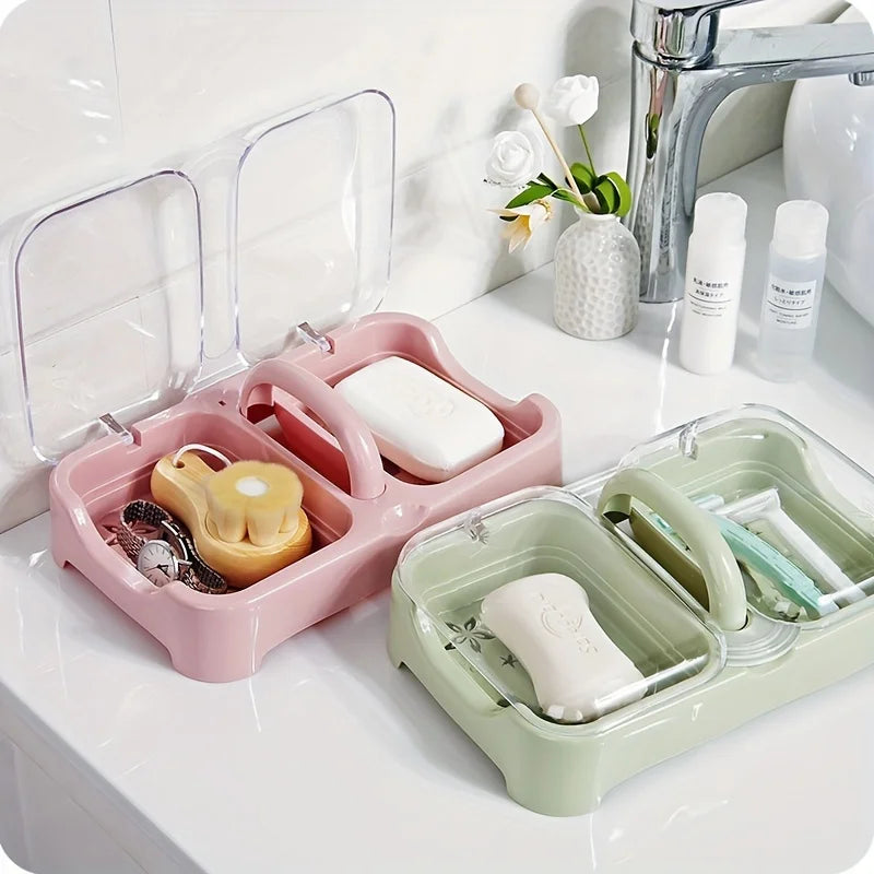 Portable Soap Dish with Lid & Drain Tray | Bathroom Soap Holder Soap Dish Babs