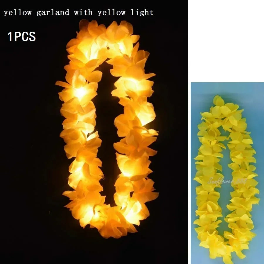 LED Hawaiian Leis Flashing Flower Necklace for Parties