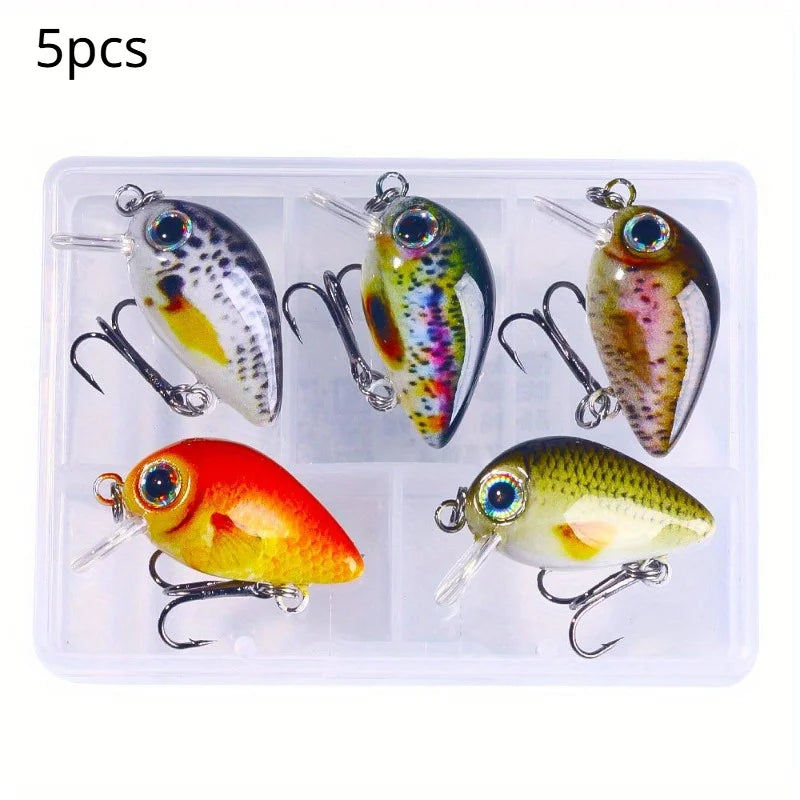 5-Piece Mini Fishing Lure Set – 3D Crank Bait with Tackle Box Fishing Lure Set Babs 5pcs