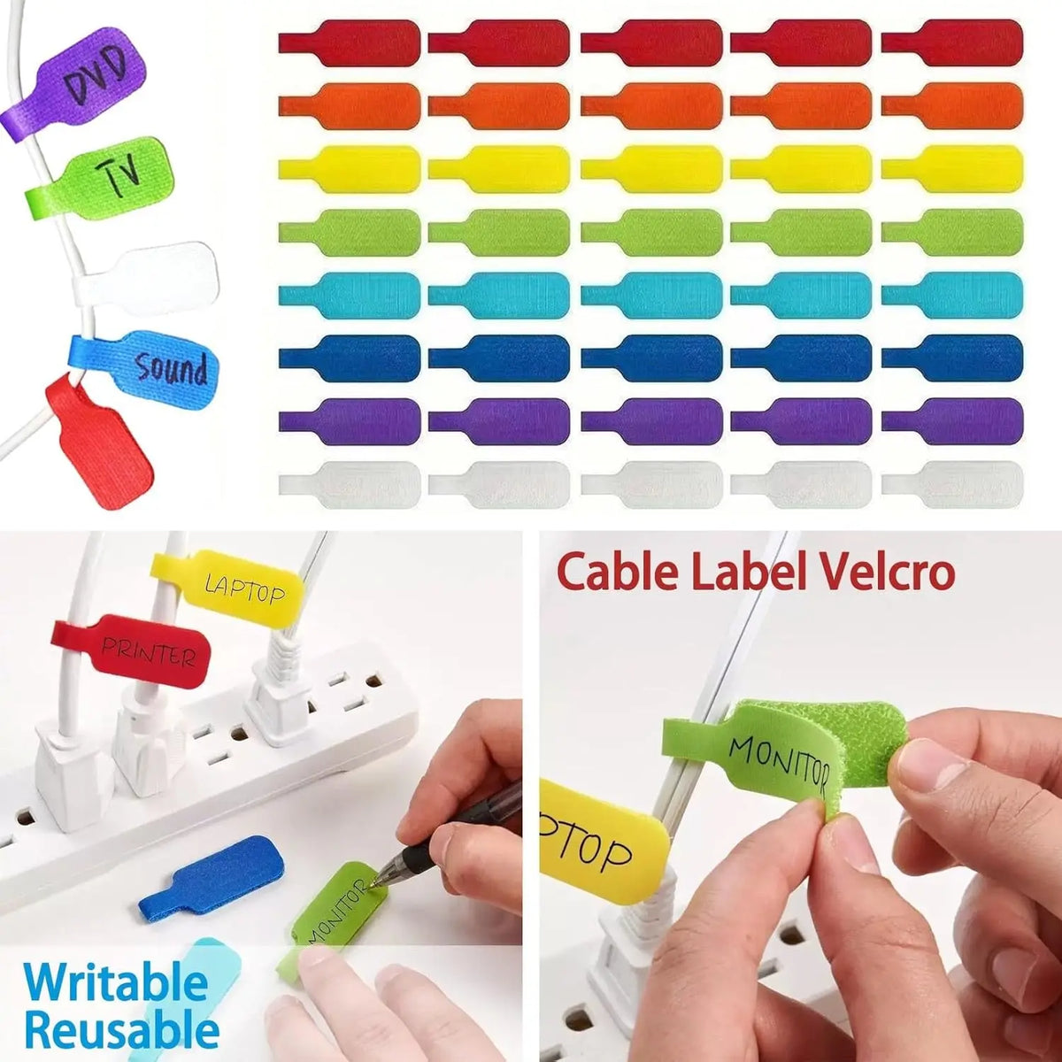 Reusable Writable Cable Label Velcro Tags 16/32pcs Cable Management Tags Babs