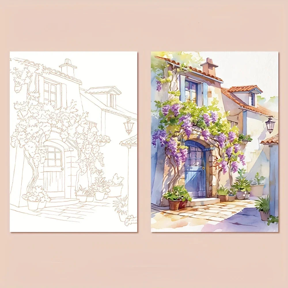 Watercolor Painting Set – Adult Coloring Book Landscape & Floral Watercolor Art Set Babs