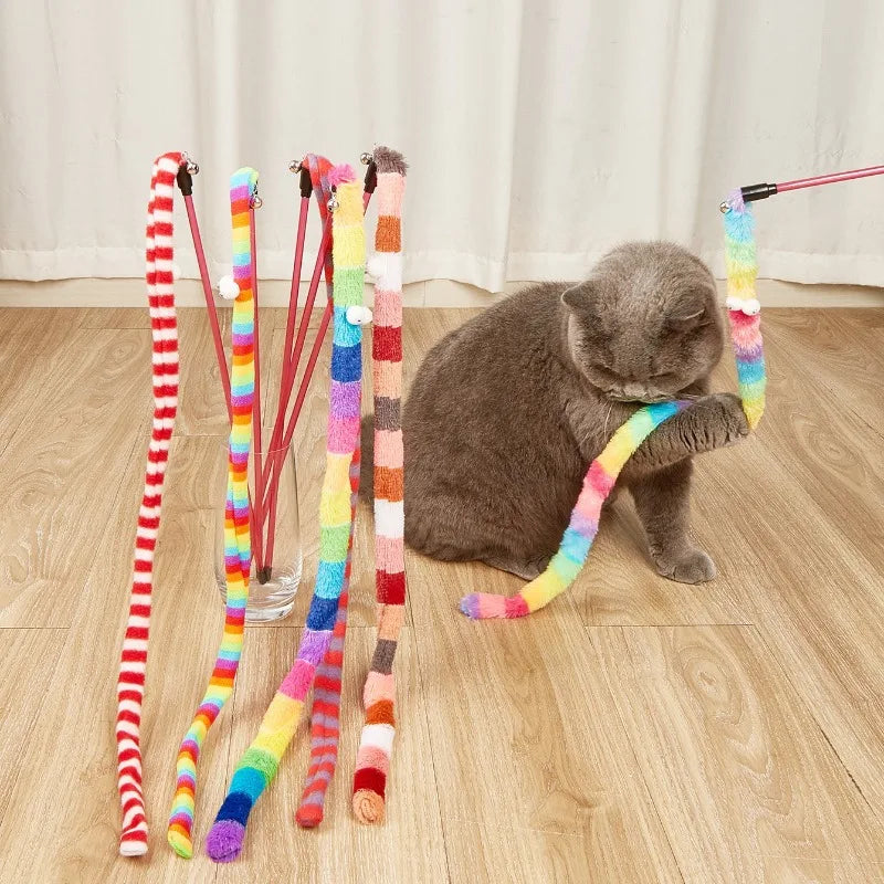 Interactive Cat Teaser Wand – Colorful Plush Feather Rod Toy Cat Teaser Wand Babs