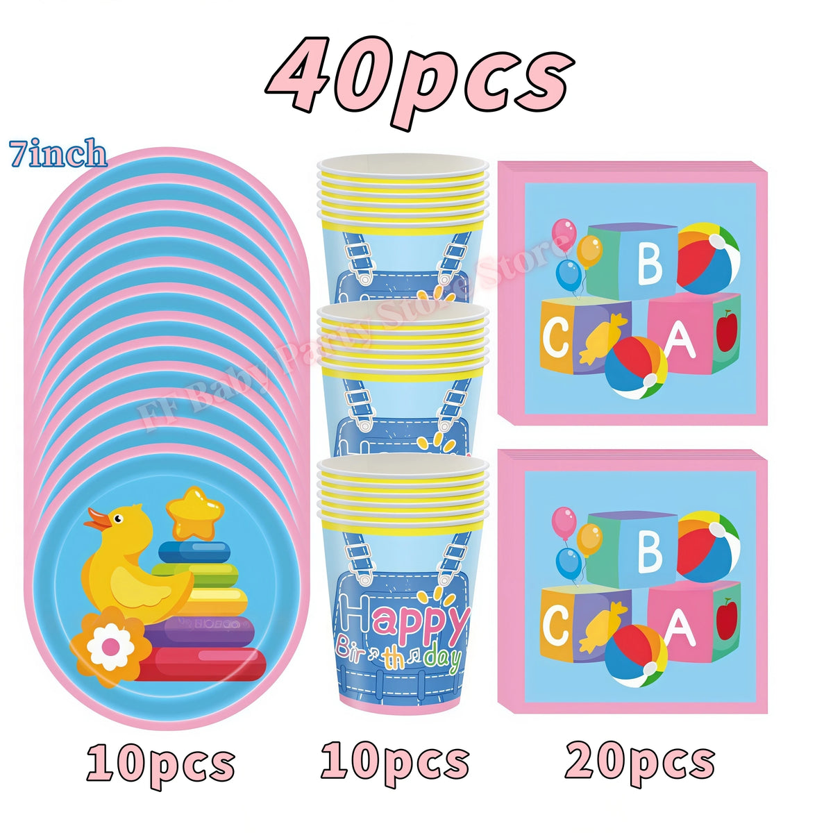 Kids Birthday Party Tableware Set – Cartoon Teacher Theme Party Tableware Set Babs 40pcs