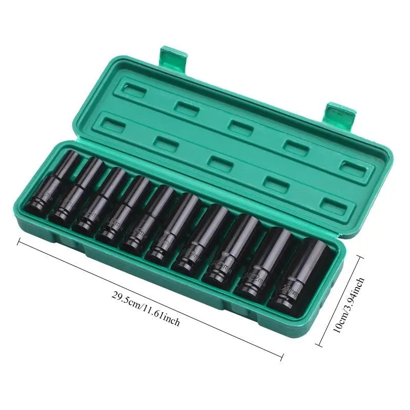 10Pc Metric Impact Socket Set 12–24mm 12-Point Carbon Steel Impact Socket Set Babs