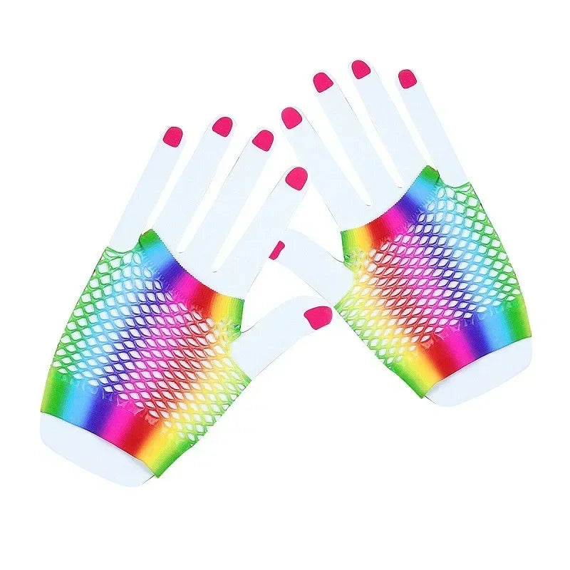10 Pairs Fishnet Fingerless Neon Gloves – Party Costume Costume Gloves Babs short gloves