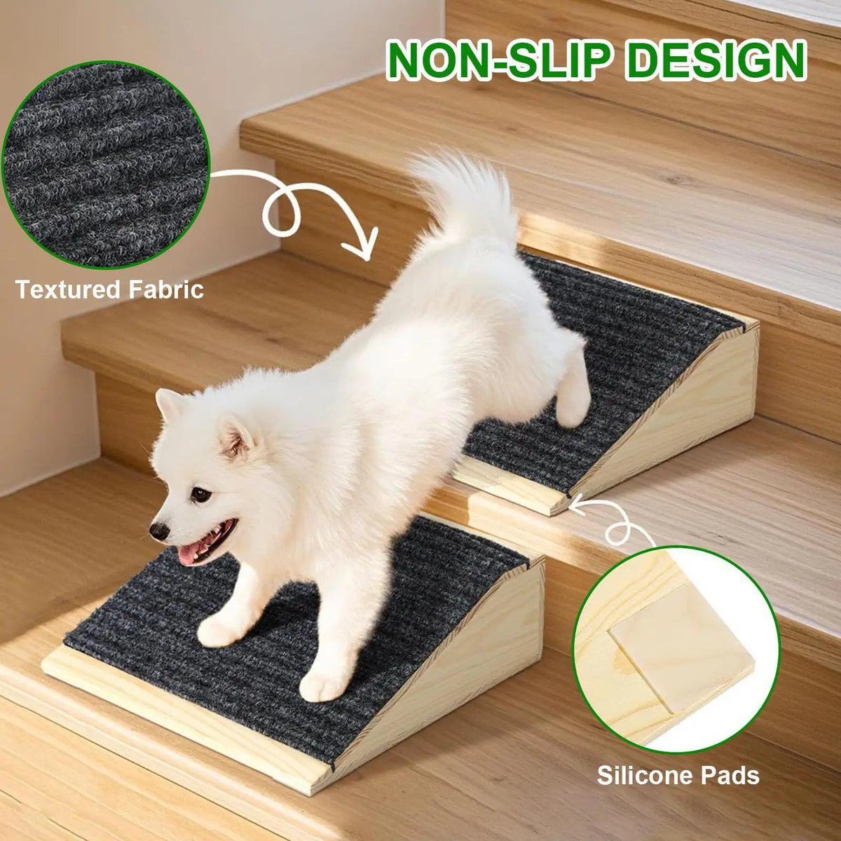 Non-Slip Wooden Dog Stairs & Pet Ramp for Bed & Sofa Pet Stair Ramp Babs