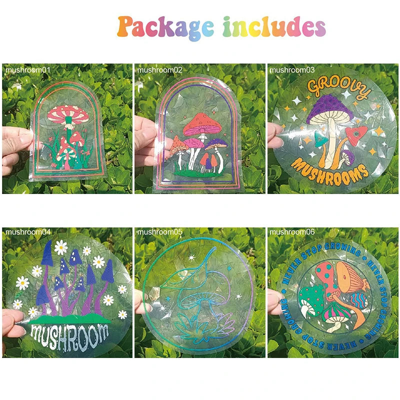 6-Piece Rainbow Suncatcher Window Stickers – PVC Glass Decals Window Suncatcher Stickers Babs Mushroom