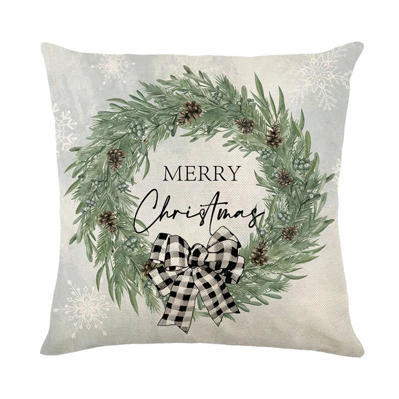 Linen Christmas Pillow Cover 45x45cm – Tree & Deer Design Christmas Cushion Cover Babs