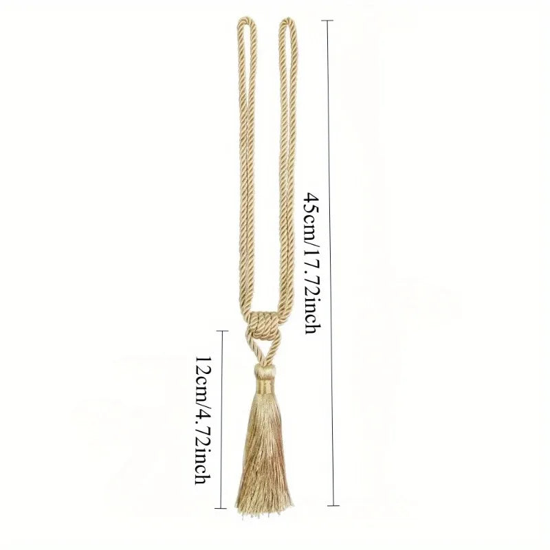 2pcs Handmade Tassel Curtain Tiebacks – Gold Rope Holdbacks Curtain Tieback Set Babs