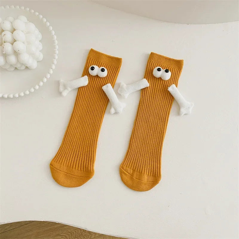 Magnetic Hand-Hold Family Matching Cotton Crew Socks Kids Adults Family Matching Socks Babs Coffee 5Pairs