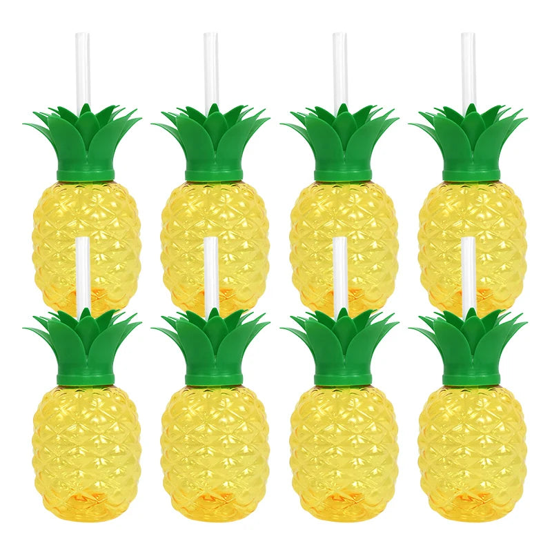 8pc Tropical Party Cups with Straws – Pineapple & Strawberry Party Drinkware Set Babs