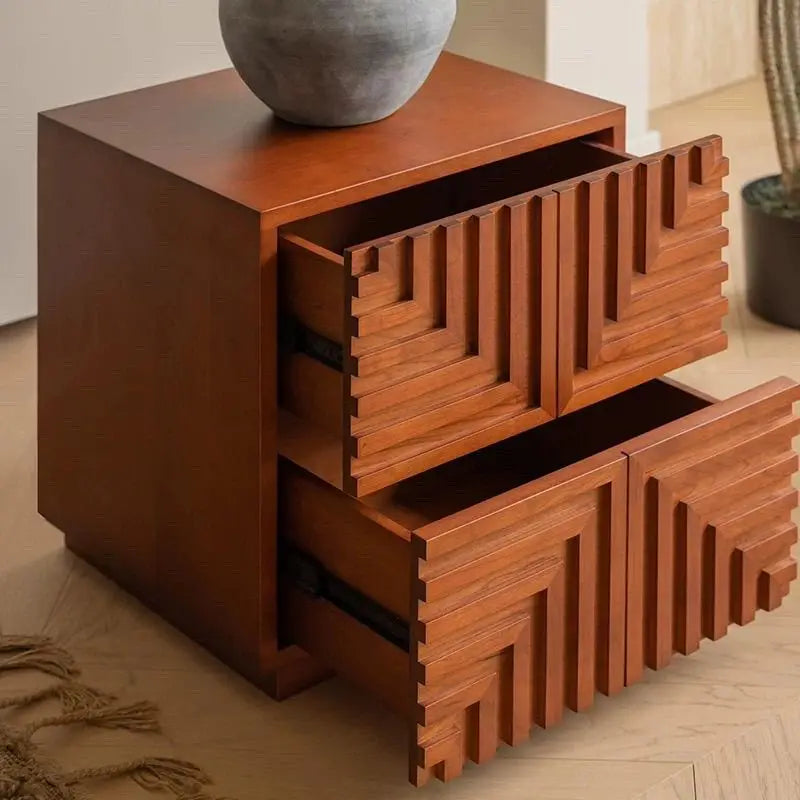 Retro Rubberwood Nightstand with 2 Drawers | Bedside Table Wooden Nightstand Babs