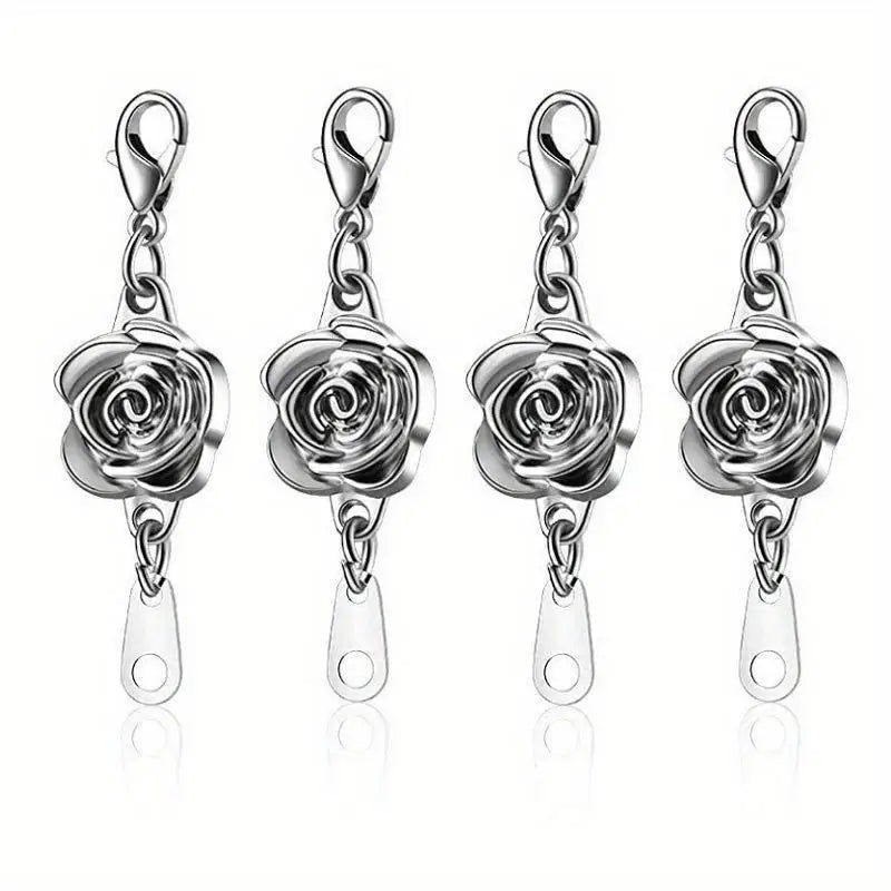 4pcs Rose Magnetic Clasp Set – DIY Necklace Jewelry Buckle Jewelry Magnetic Clasp Babs silver 4pc