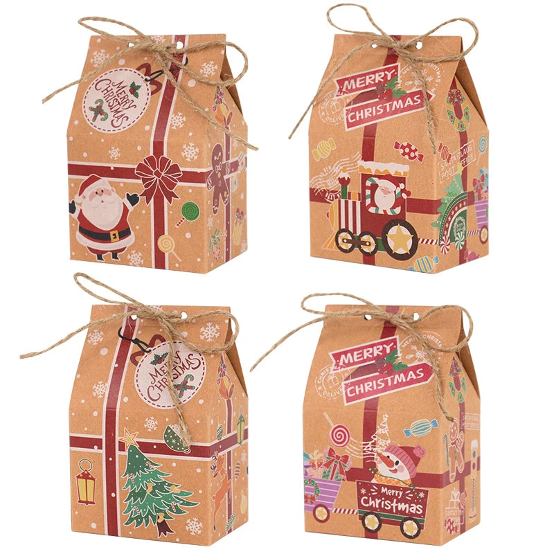 Christmas Kraft Paper Candy Gift Boxes – Santa House Design Holiday Gift Boxes Babs