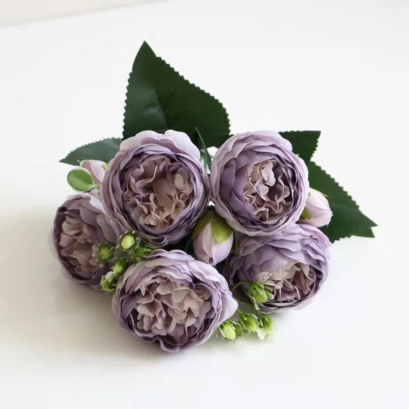 Silk Peony Rose Artificial Bouquet – Wedding & Home Décor Artificial Flower Bouquet Babs purple