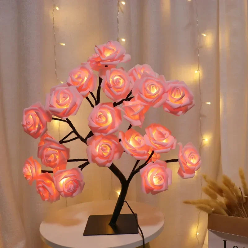 LED Rose Flower Tree USB Night Light – Warm White Table Lamp LED Decorative Lamp Babs Pink 1PC