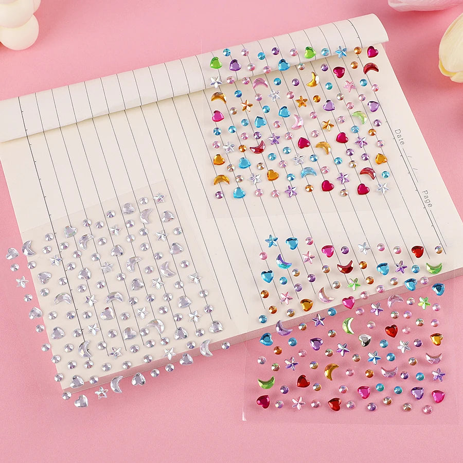 3D Rhinestone Star Moon Heart Glitter Stickers Kawaii Kpop Craft Deco Stickers Babs