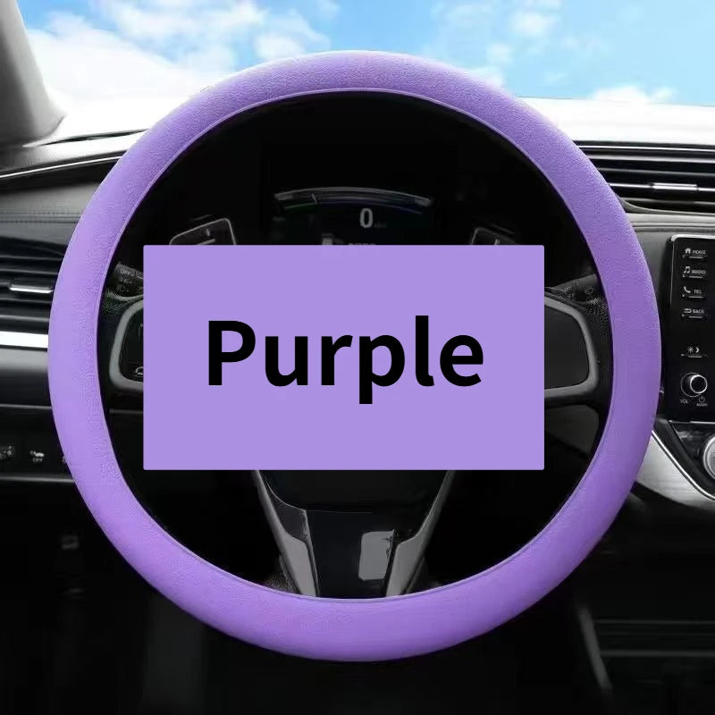 Silicone & Faux Leather Steering Wheel Cover – Round & D-Shape Steering Wheel Cover Babs Purple