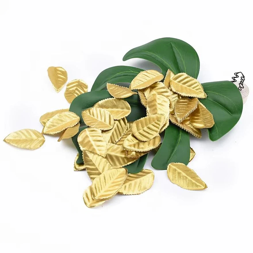 Silk Rose Gold Leaves Artificial Decoration – 50 or 100 Pcs Artificial Flower Leaves Babs