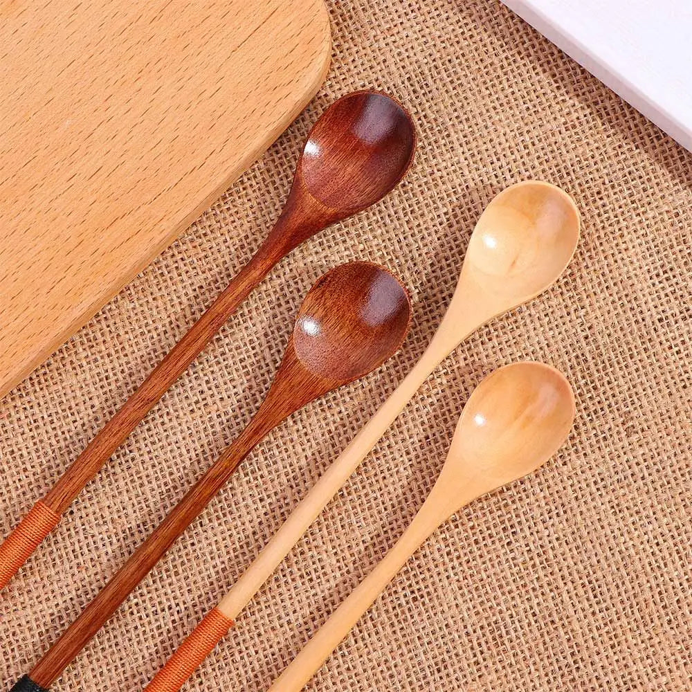 Wooden Long Handle Spoon – Soup, Coffee & Cooking Utensil Wooden Kitchen Spoon Babs