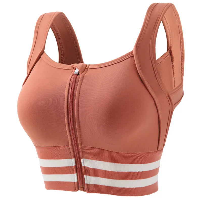 Zipper Front Padded Sports Bra Crop Top – Gym Yoga Plus Size Padded Sports Bra Babs Dark Pink XS