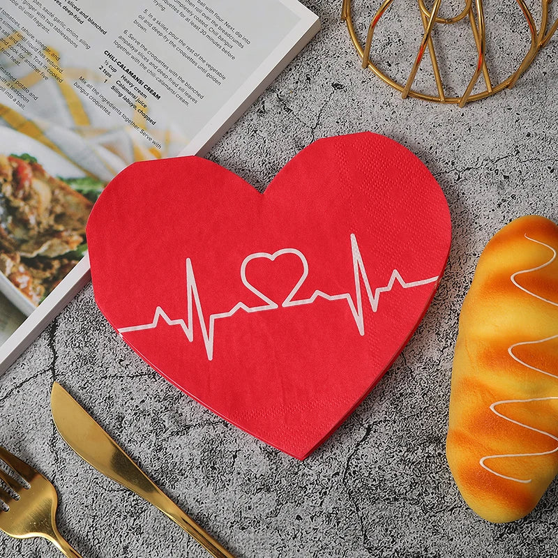 20Pcs Red Heart Paper Napkins – Valentine's & Wedding Party Disposable Paper Napkins Babs