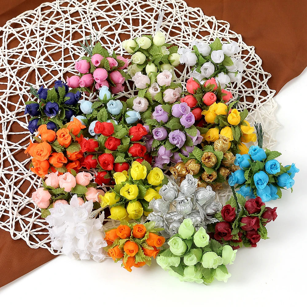 12Pcs Mini Silk Artificial Rose Bouquet for Wedding & Home Decor Artificial Flower Bouquet Babs