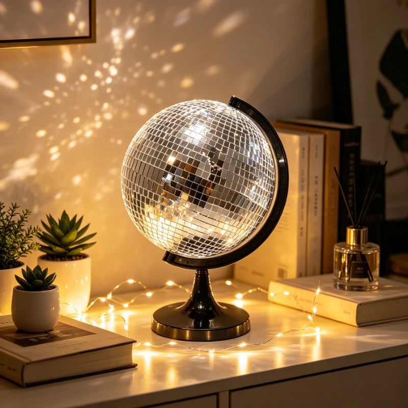 Silver Mirror Earth Globe with Black Base – Desktop Décor Gift Decorative Globe Babs
